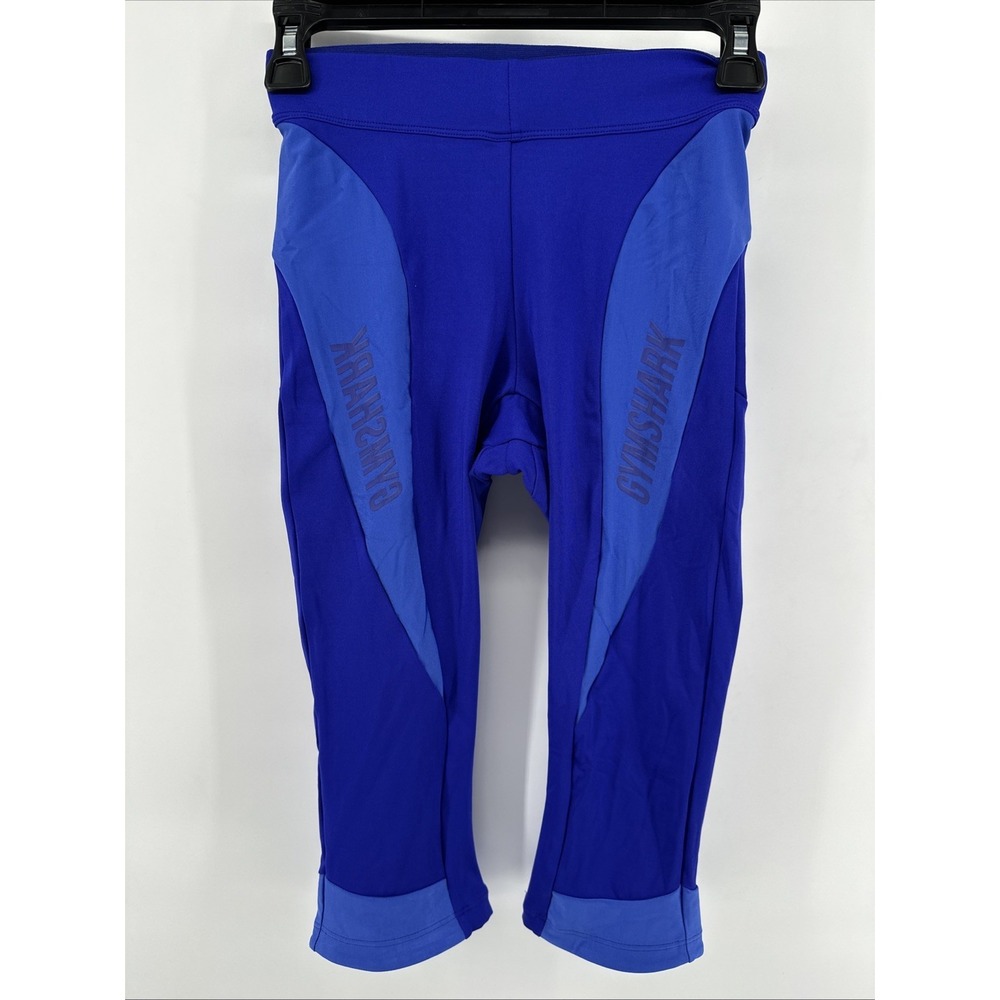 Gymshark Turbo Cropped Compression Workout Leggings Blue Small Logo Excellent
